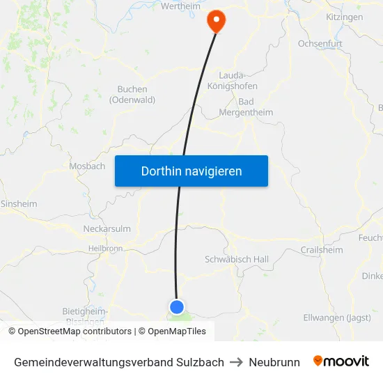 Gemeindeverwaltungsverband Sulzbach to Neubrunn map