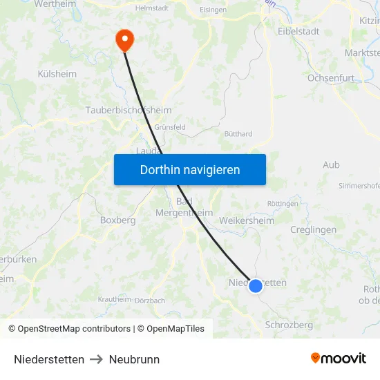 Niederstetten to Neubrunn map