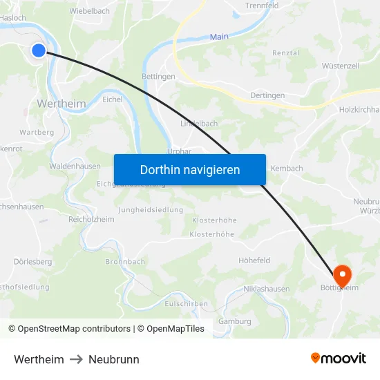 Wertheim to Neubrunn map