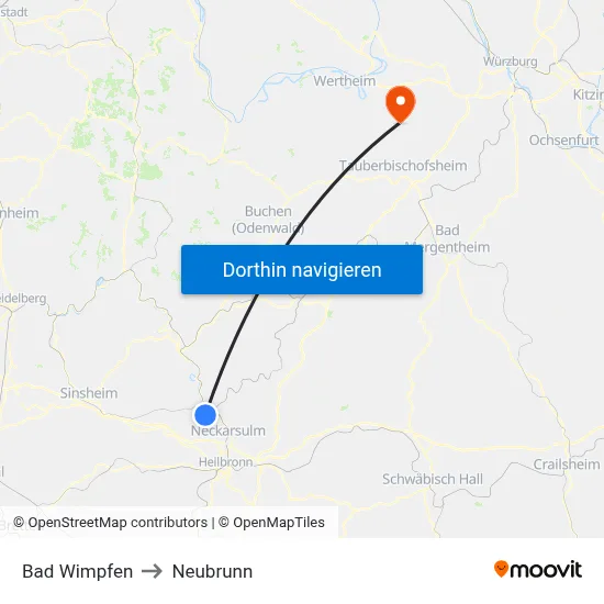 Bad Wimpfen to Neubrunn map