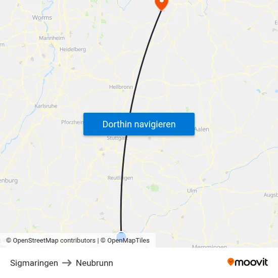 Sigmaringen to Neubrunn map