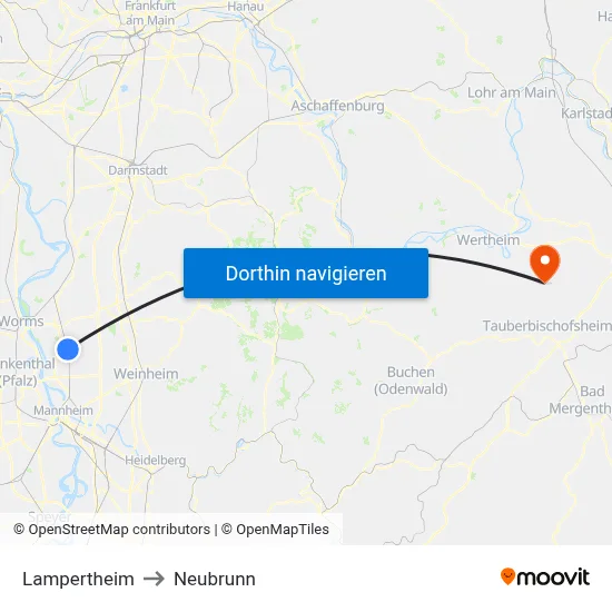 Lampertheim to Neubrunn map