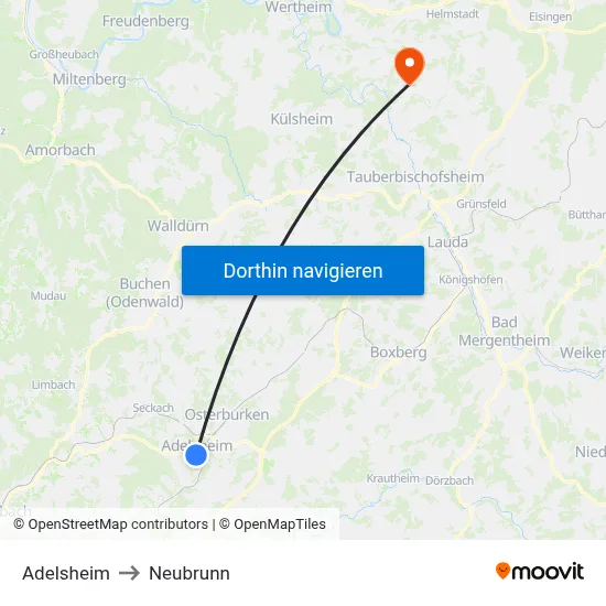 Adelsheim to Neubrunn map