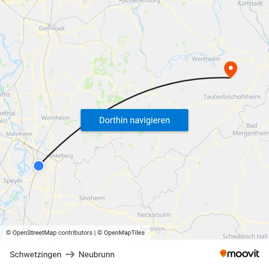 Schwetzingen to Neubrunn map