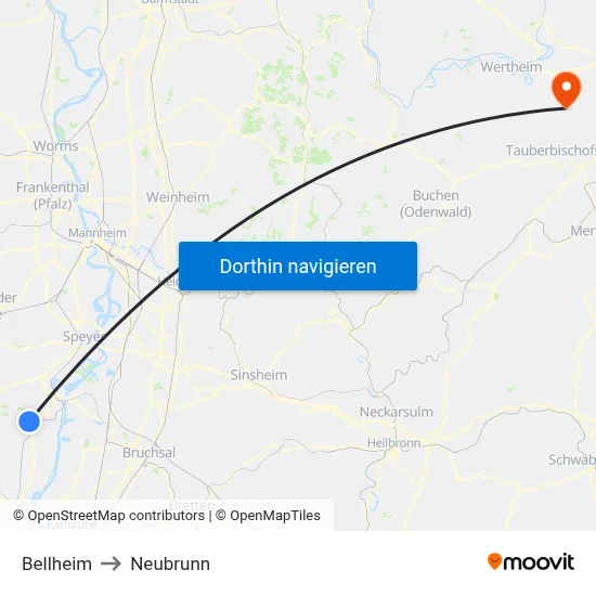 Bellheim to Neubrunn map