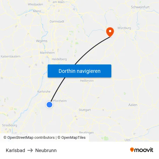 Karlsbad to Neubrunn map