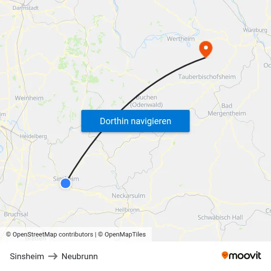 Sinsheim to Neubrunn map