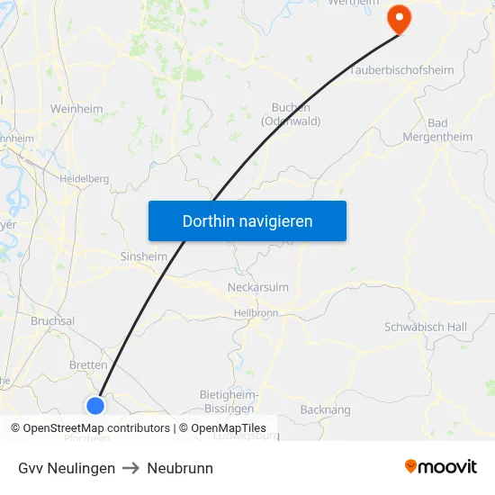 Gvv Neulingen to Neubrunn map