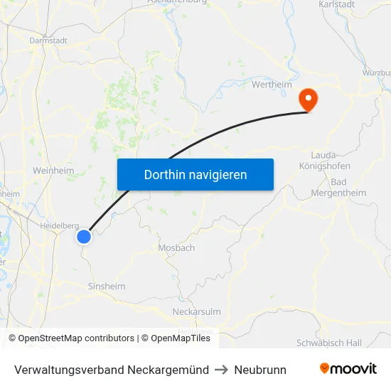 Verwaltungsverband Neckargemünd to Neubrunn map