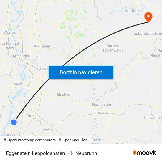 Eggenstein-Leopoldshafen to Neubrunn map