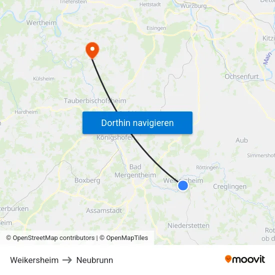 Weikersheim to Neubrunn map