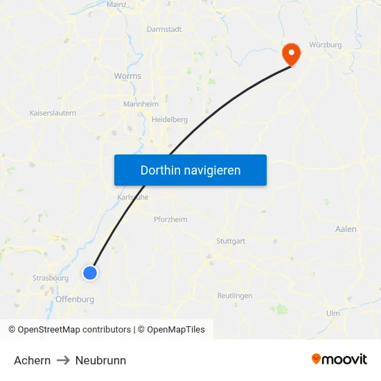 Achern to Neubrunn map