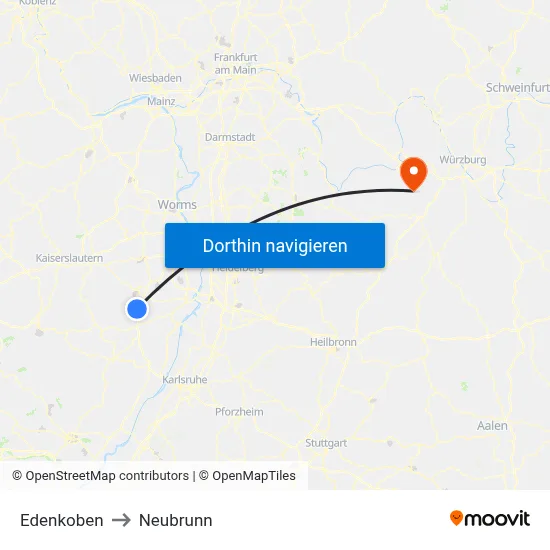 Edenkoben to Neubrunn map