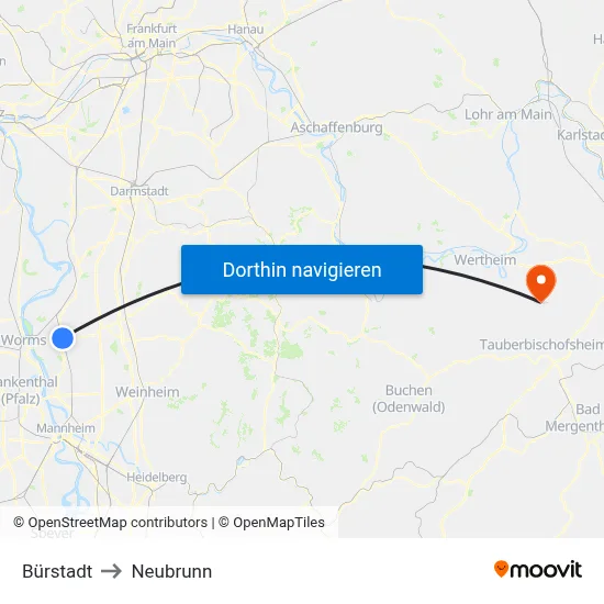 Bürstadt to Neubrunn map