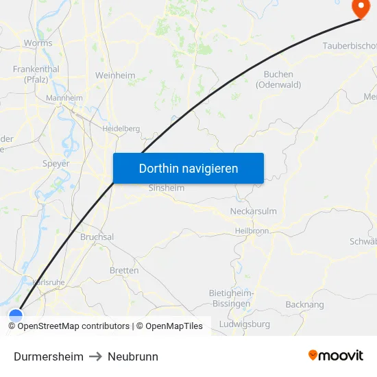 Durmersheim to Neubrunn map