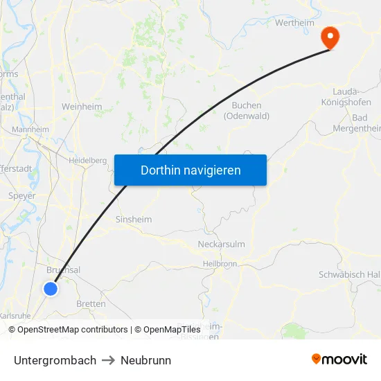 Untergrombach to Neubrunn map