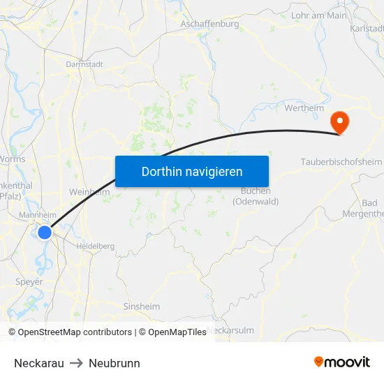 Neckarau to Neubrunn map