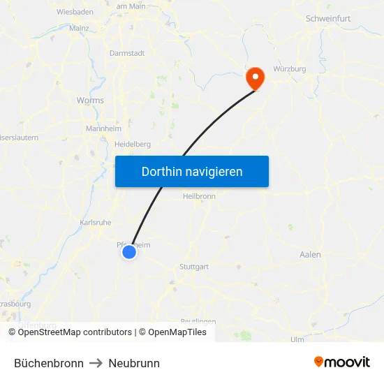 Büchenbronn to Neubrunn map