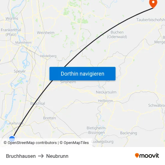 Bruchhausen to Neubrunn map