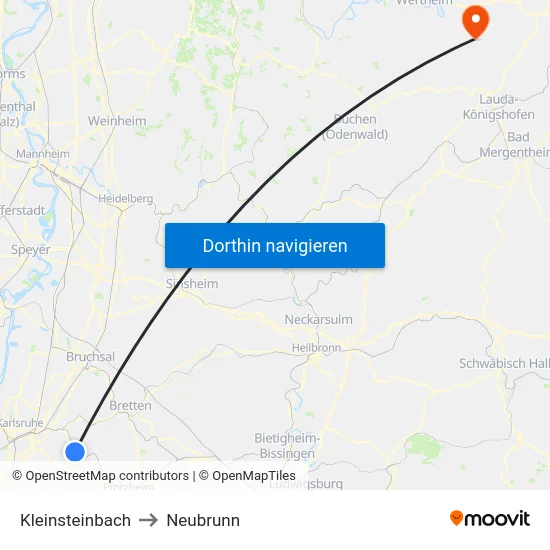 Kleinsteinbach to Neubrunn map