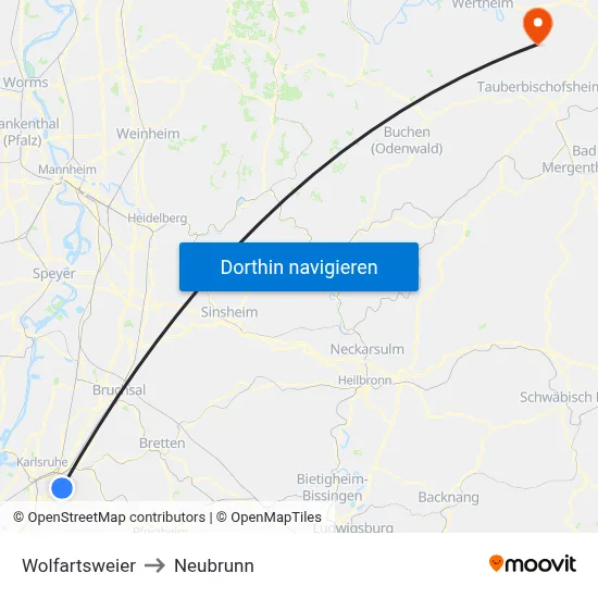 Wolfartsweier to Neubrunn map