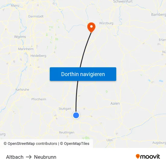 Altbach to Neubrunn map