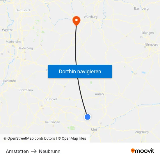 Amstetten to Neubrunn map