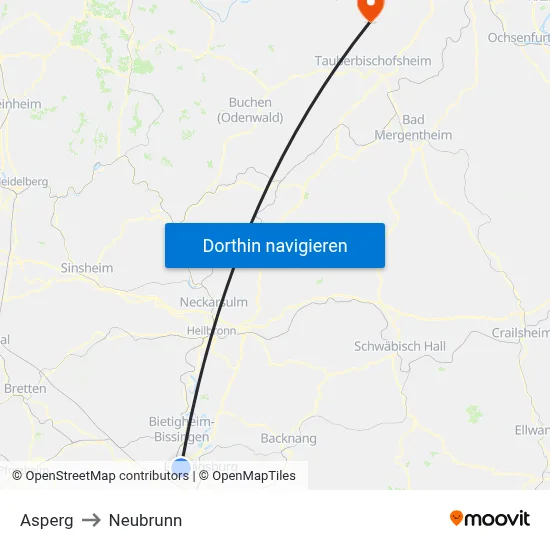 Asperg to Neubrunn map