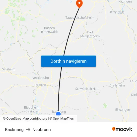 Backnang to Neubrunn map