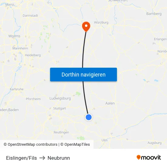 Eislingen/Fils to Neubrunn map
