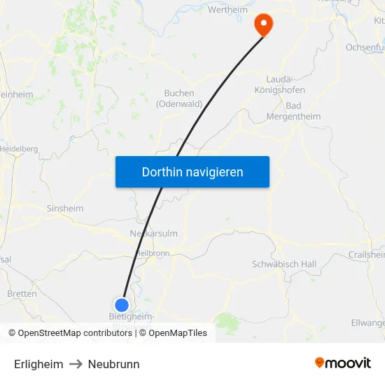 Erligheim to Neubrunn map