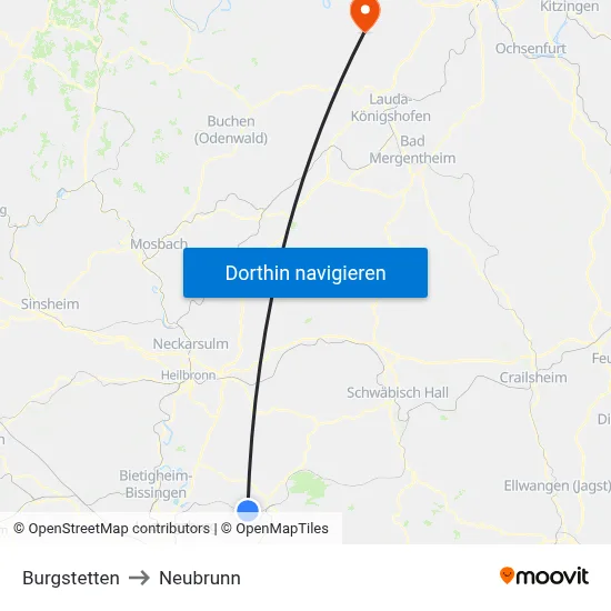 Burgstetten to Neubrunn map
