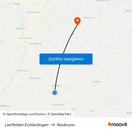 Leinfelden-Echterdingen to Neubrunn map
