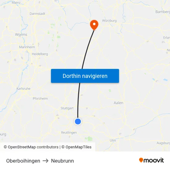 Oberboihingen to Neubrunn map