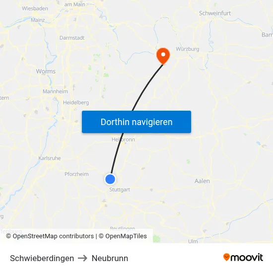 Schwieberdingen to Neubrunn map