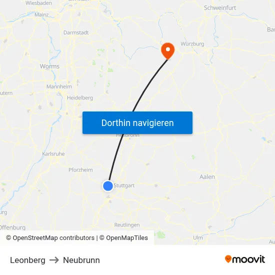 Leonberg to Neubrunn map