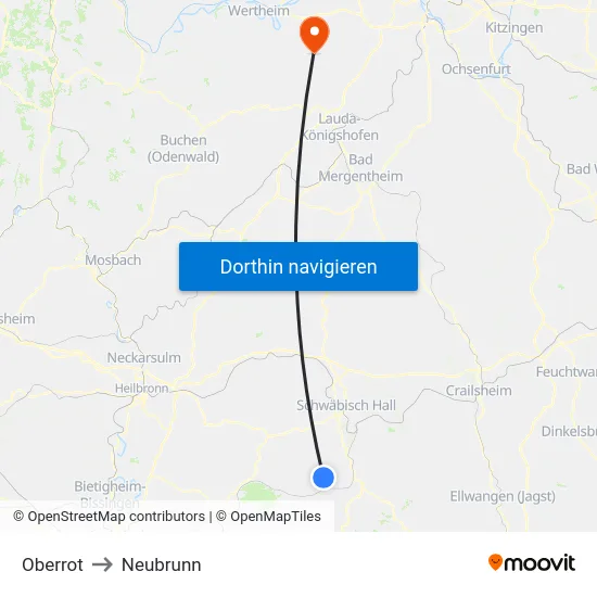 Oberrot to Neubrunn map