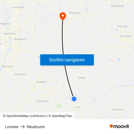 Lonsee to Neubrunn map
