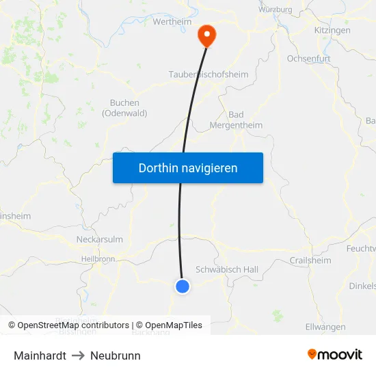 Mainhardt to Neubrunn map