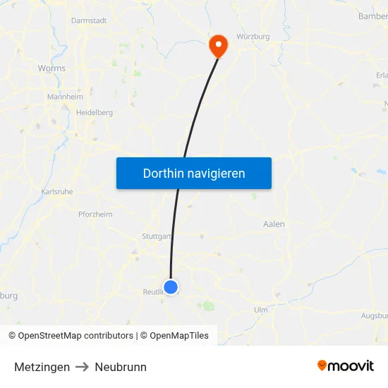 Metzingen to Neubrunn map
