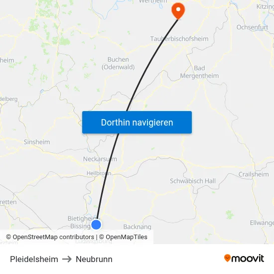 Pleidelsheim to Neubrunn map