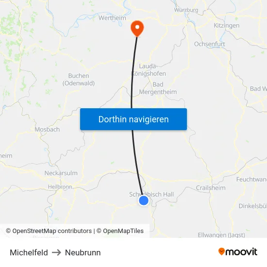 Michelfeld to Neubrunn map
