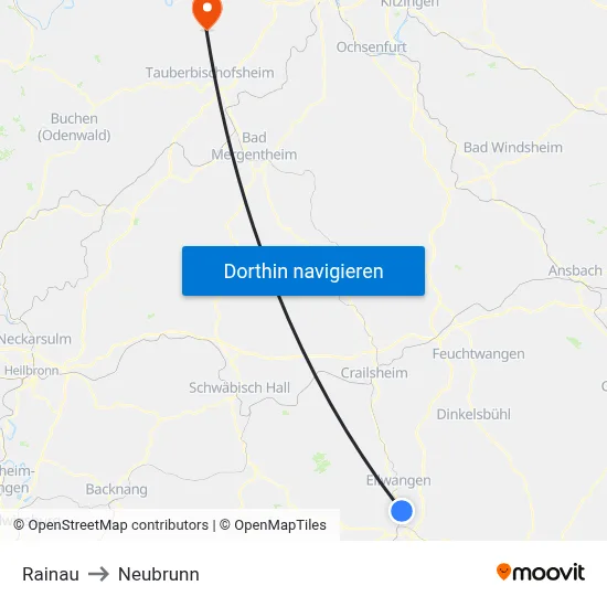 Rainau to Neubrunn map