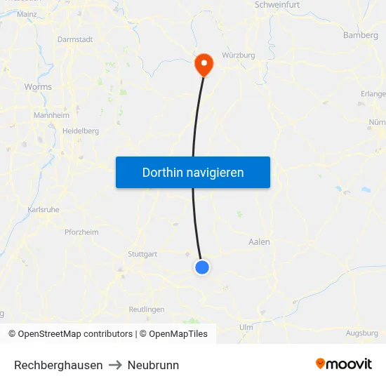 Rechberghausen to Neubrunn map