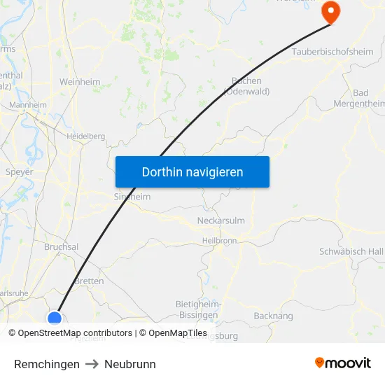 Remchingen to Neubrunn map