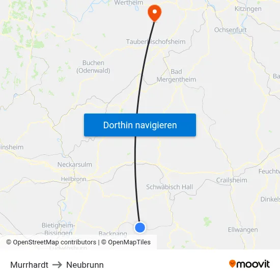 Murrhardt to Neubrunn map