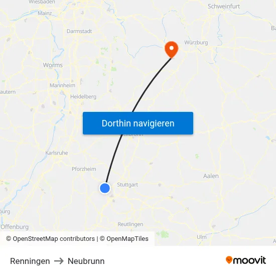 Renningen to Neubrunn map