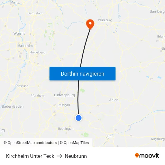 Kirchheim Unter Teck to Neubrunn map