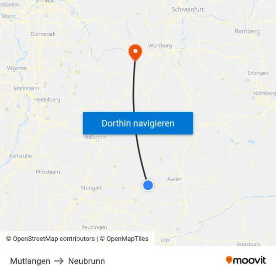 Mutlangen to Neubrunn map