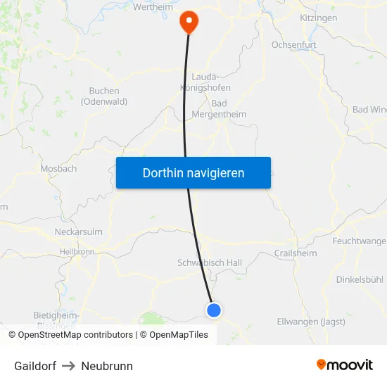 Gaildorf to Neubrunn map